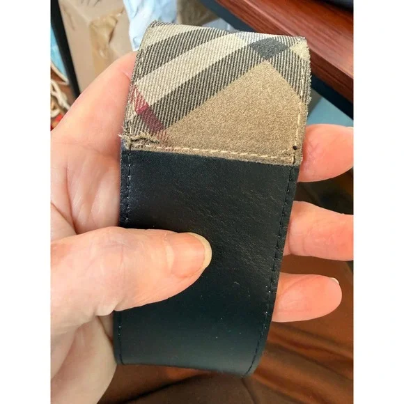 BURBERRY‎ Suede Nova Check Belt with Double Ring Buckle Silver Tone quiet luxury - Picture 12 of 12